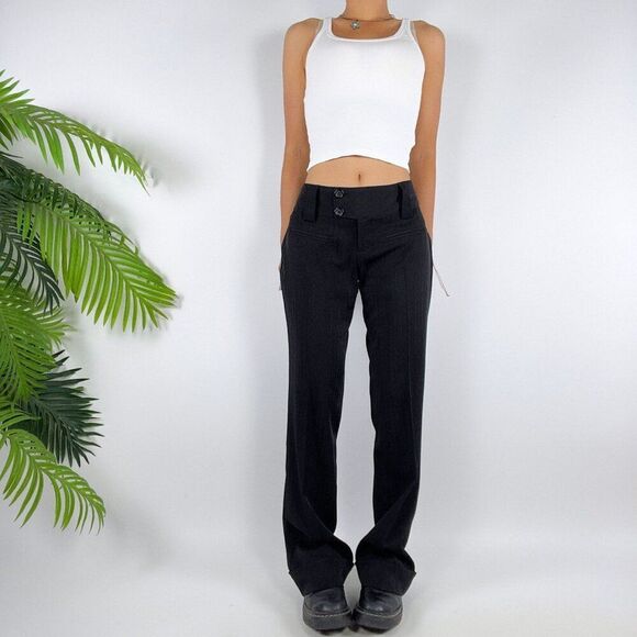Vintage Y2K Black Indie Grunge Low Rise Bootcut Classy Chino Dress Pants / 5 - Picture 3 of 6